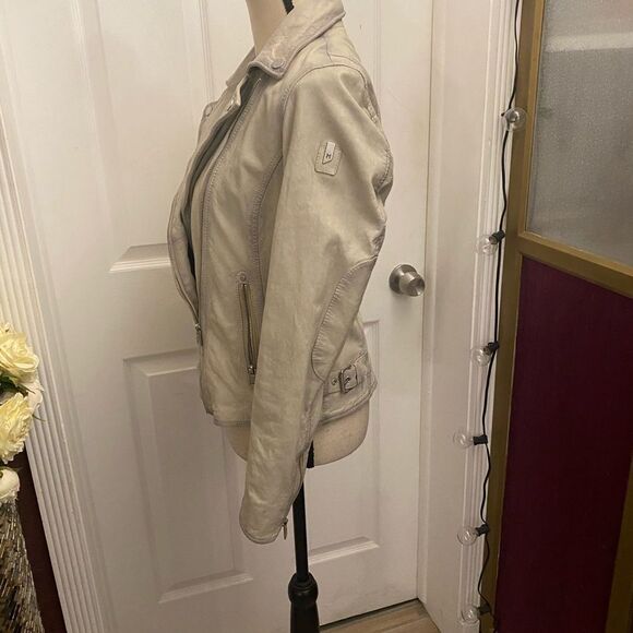 Mauritius 100% lamb leather off white/gray jacket, S - Picture 5 of 16